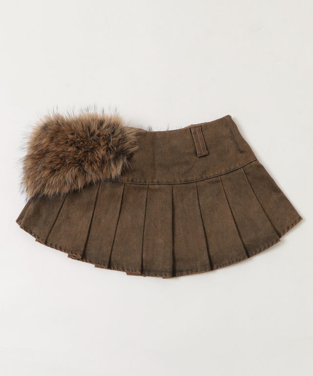 ファーベルト付きプリーツミニスカパン