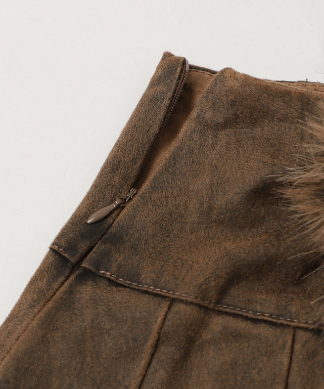 ファーベルト付きプリーツミニスカパン