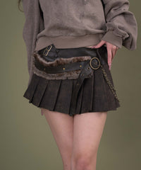 チェーン付きファーベルトプリーツミニスカパン