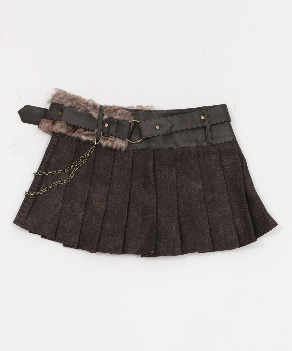 チェーン付きファーベルトプリーツミニスカパン