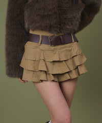 ベルト付きティアードミニスカパン