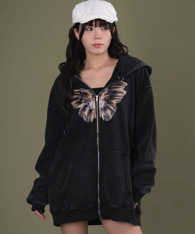 エイジドバタフライジップパーカー/スミクロ モデル：160cm F着用