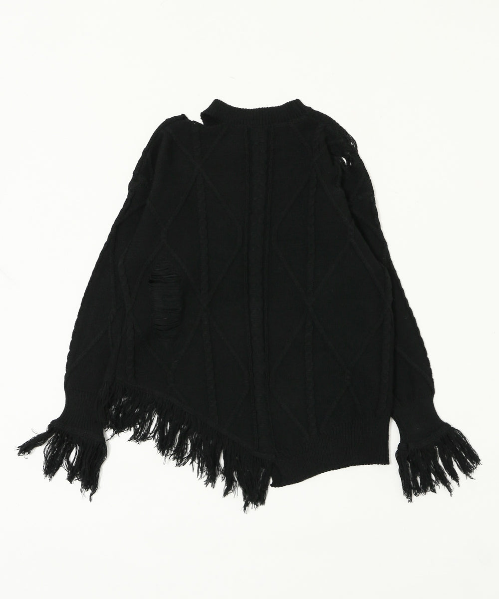 ダメージバタフライフリンジニット