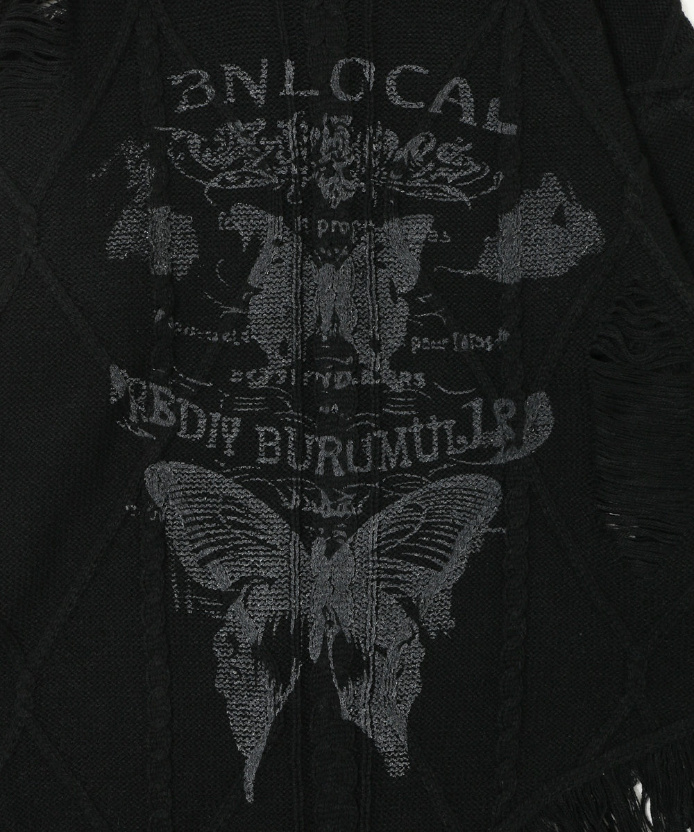 ダメージバタフライフリンジニット