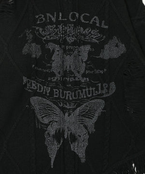 ダメージバタフライフリンジニット