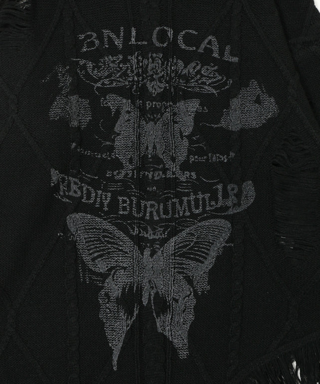 ダメージバタフライフリンジニット