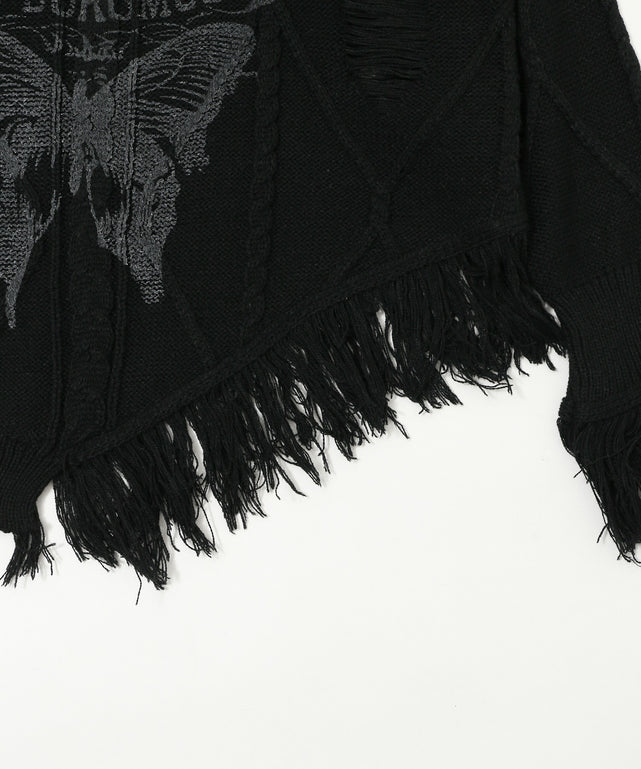 ダメージバタフライフリンジニット