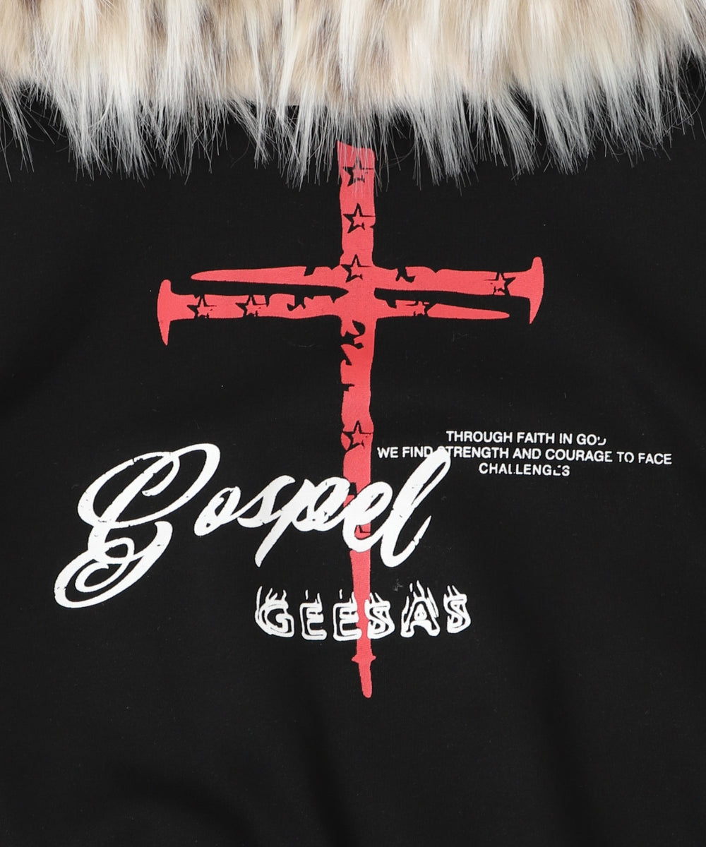 ファーオフショルダークロスプルオーバー