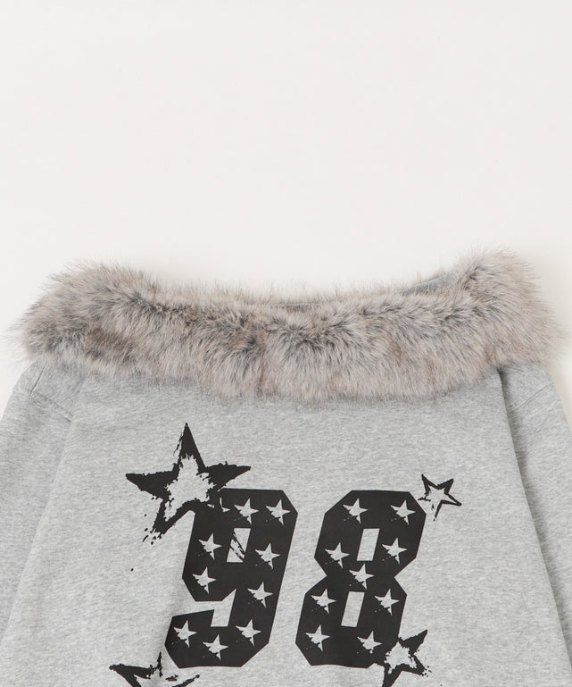 ファーオフショルダースターロゴプルオーバー