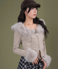 ファーデザインジップニット