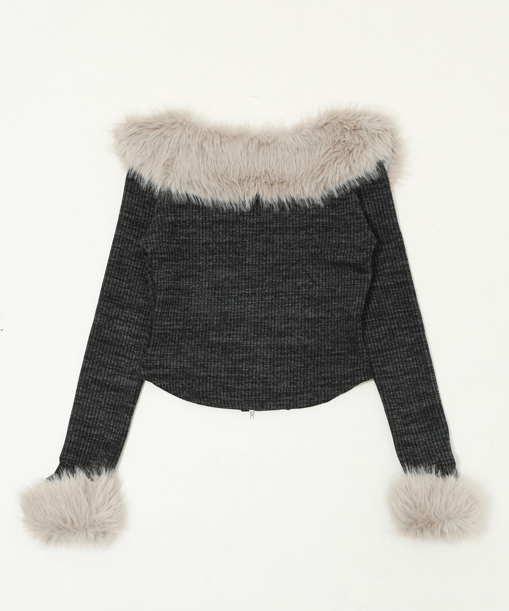 ファーデザインジップニット