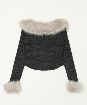 ファーデザインジップニット