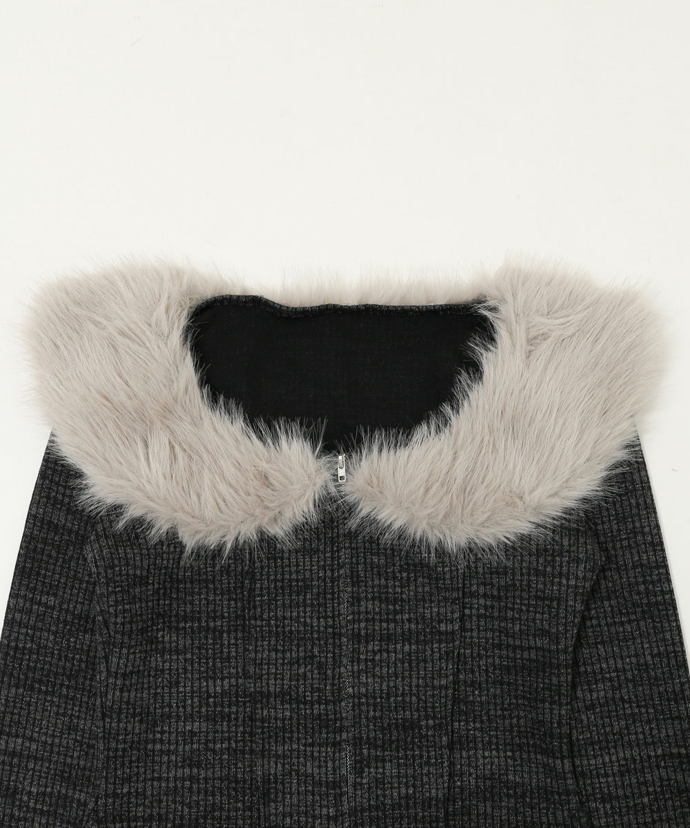 ファーデザインジップニット