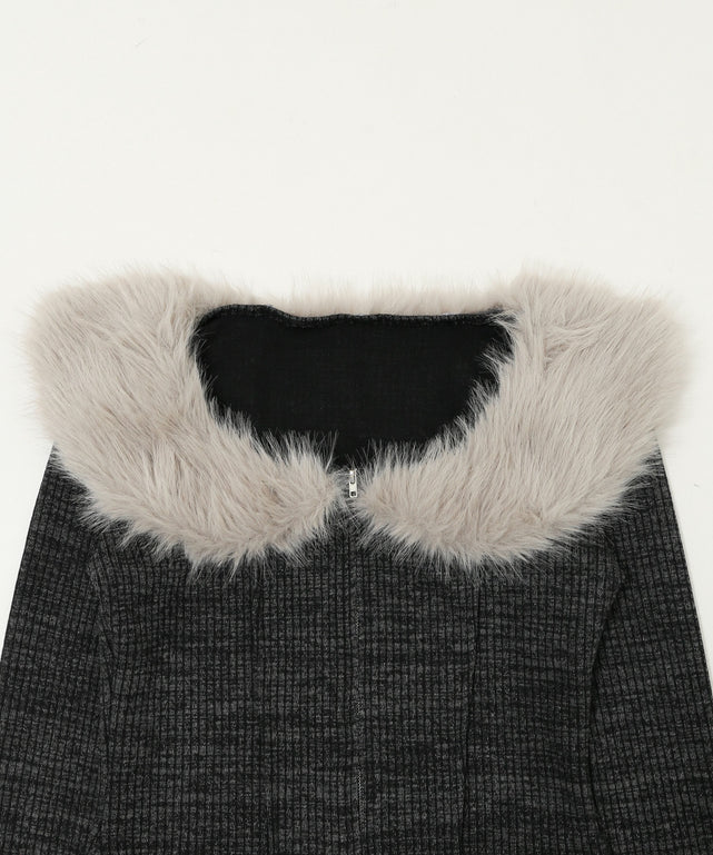 ファーデザインジップニット