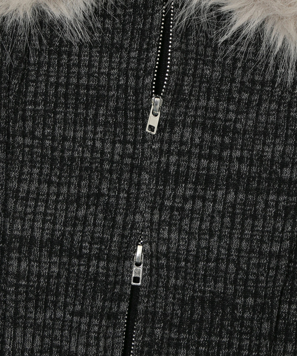 ファーデザインジップニット