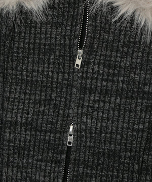 ファーデザインジップニット