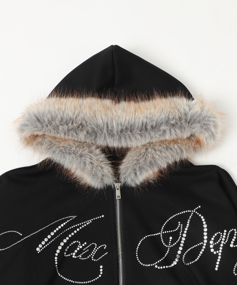 ラインストーンロゴファ－ジップーパーカー