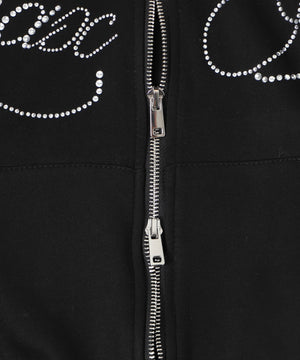 ラインストーンロゴファ－ジップーパーカー