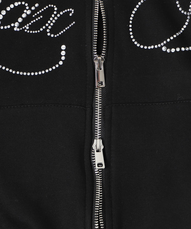 ラインストーンロゴファ－ジップーパーカー