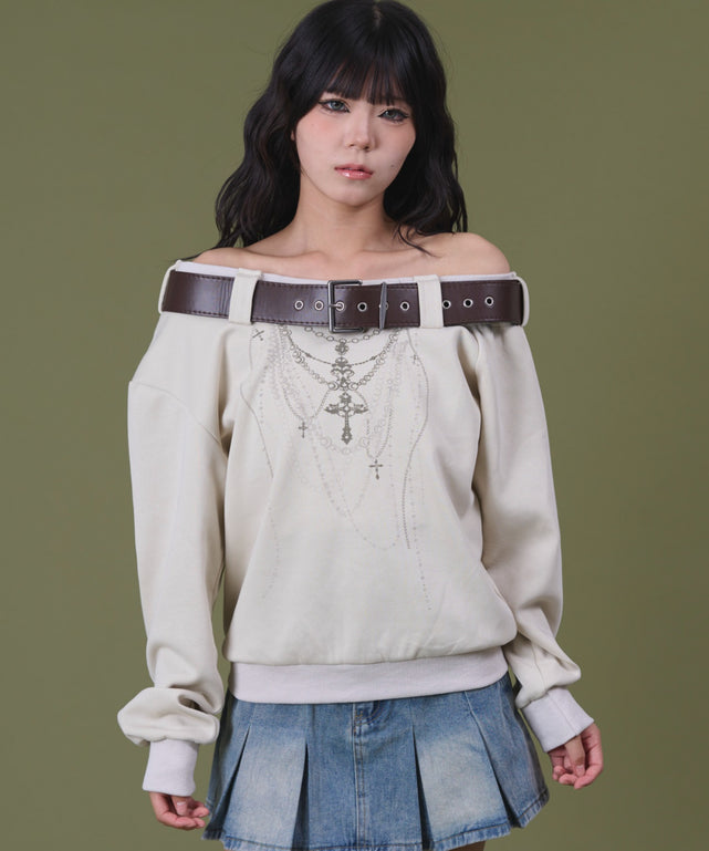 ベルトトップオフショルダー/ホワイトアイボリー モデル：160cm F着用