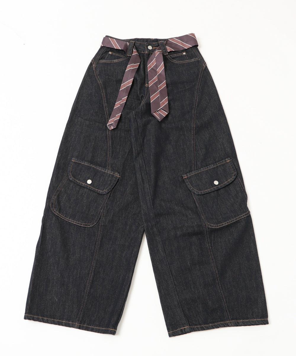 タイ付きフラップポケットデニム