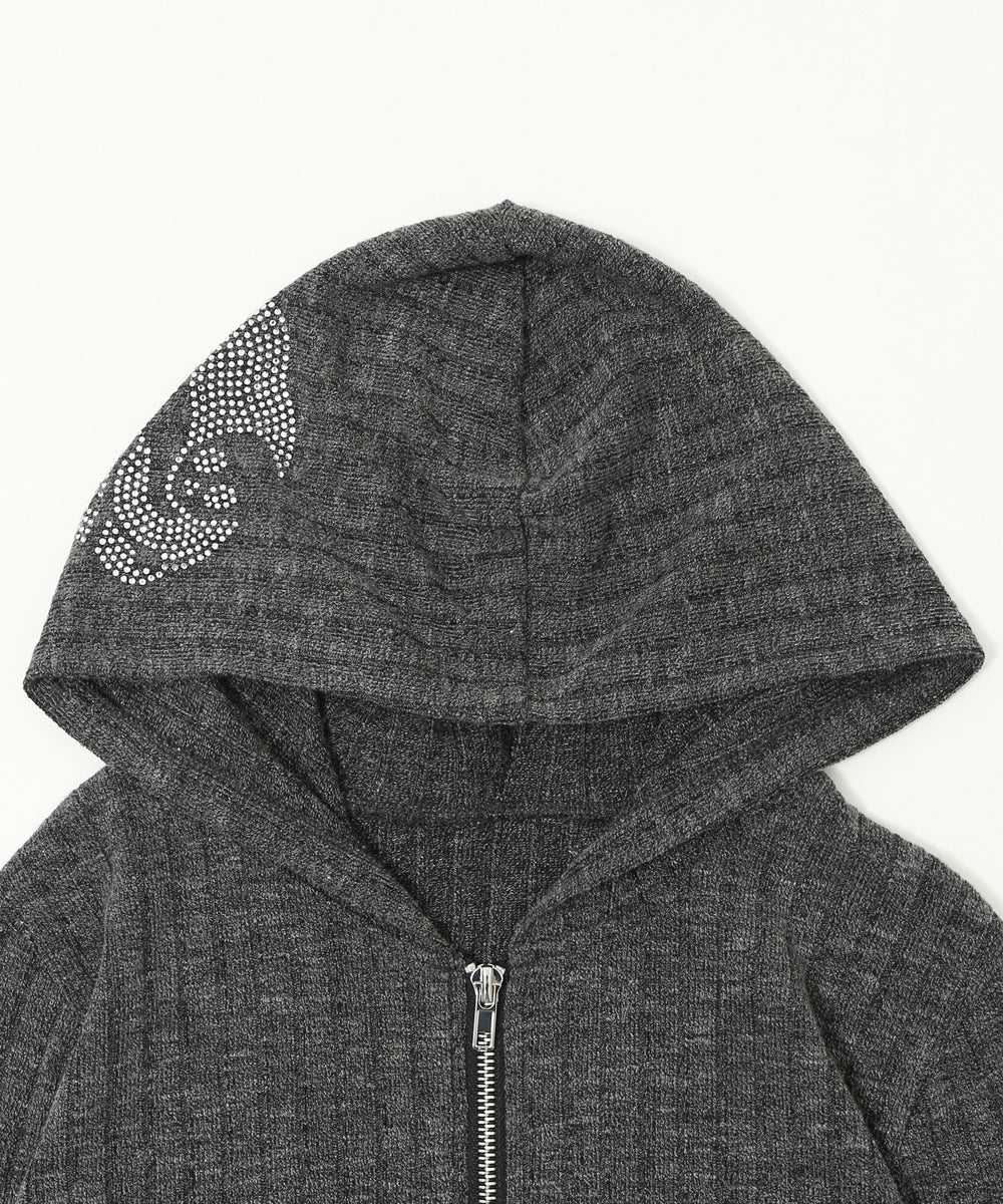 フードラインストーンジップパーカー