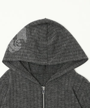 フードラインストーンジップパーカー