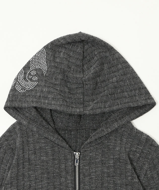 フードラインストーンジップパーカー