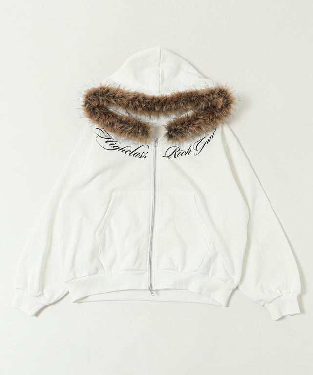 ロゴデザインファーパーカー/ホワイト