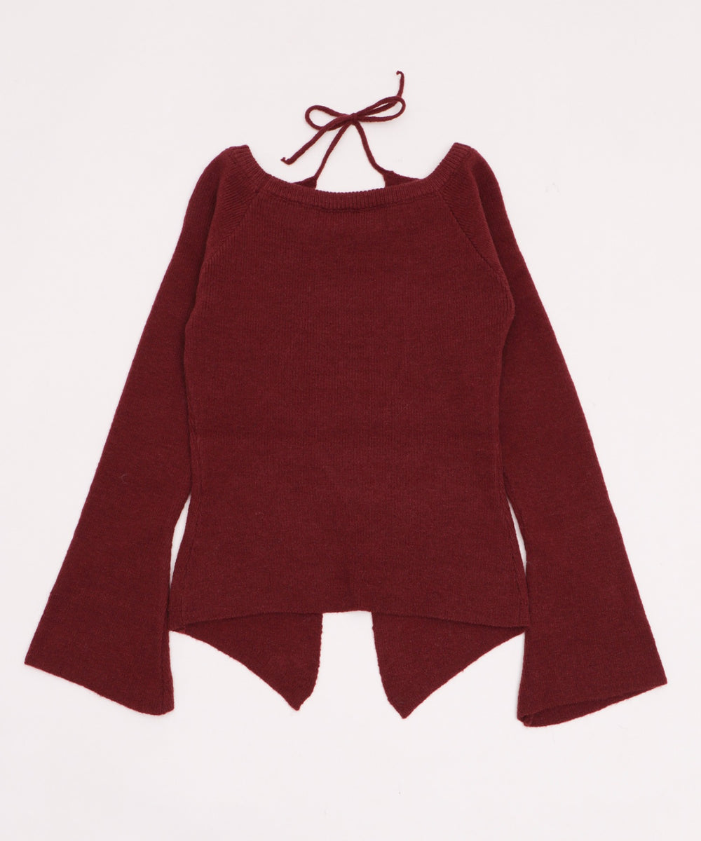 オフショルロゴスリットニットトップ