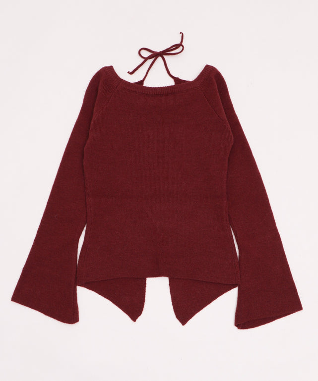 オフショルロゴスリットニットトップ