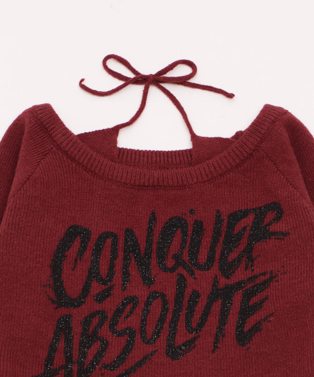 オフショルロゴスリットニットトップ