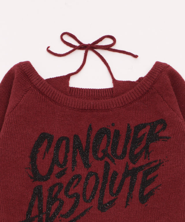 オフショルロゴスリットニットトップ