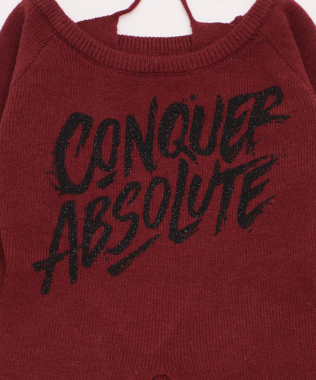 オフショルロゴスリットニットトップ