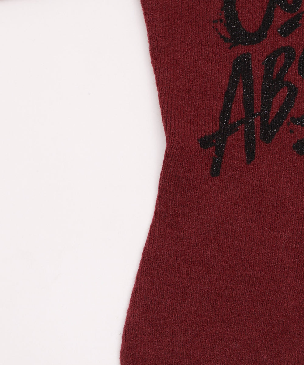 オフショルロゴスリットニットトップ