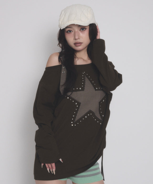 パッチワークスタートップ/ブラウン モデル：163cm F着用