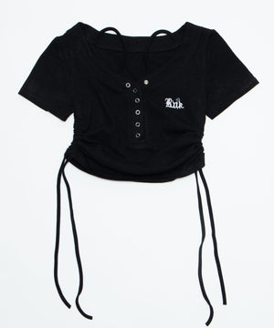 ヘンリーネックロゴ刺繍T