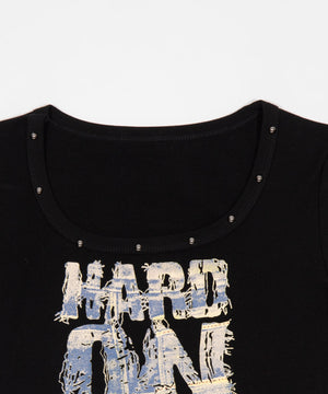 スタッズネックロゴクロップドT