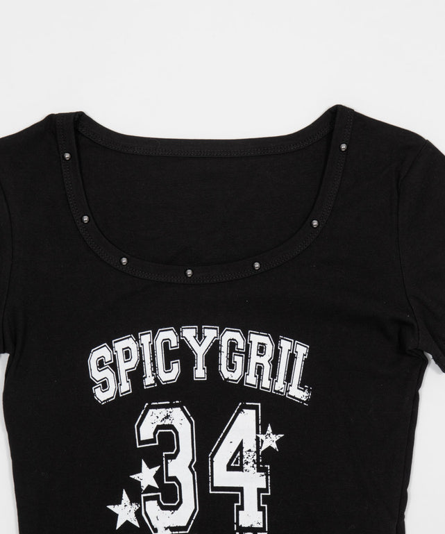 スタッズネックナンバーロゴT