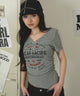 スタッズジップVネックSS　Tシャツ/杢グレー モデル：163cm F着用