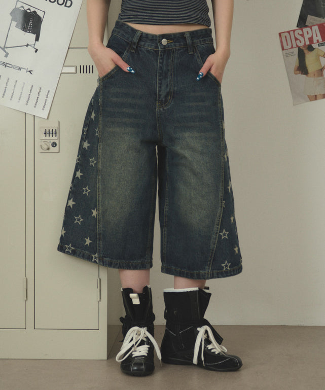 スタースイッチデニムハーフパンツ/デニム中濃 モデル：163cm S着用