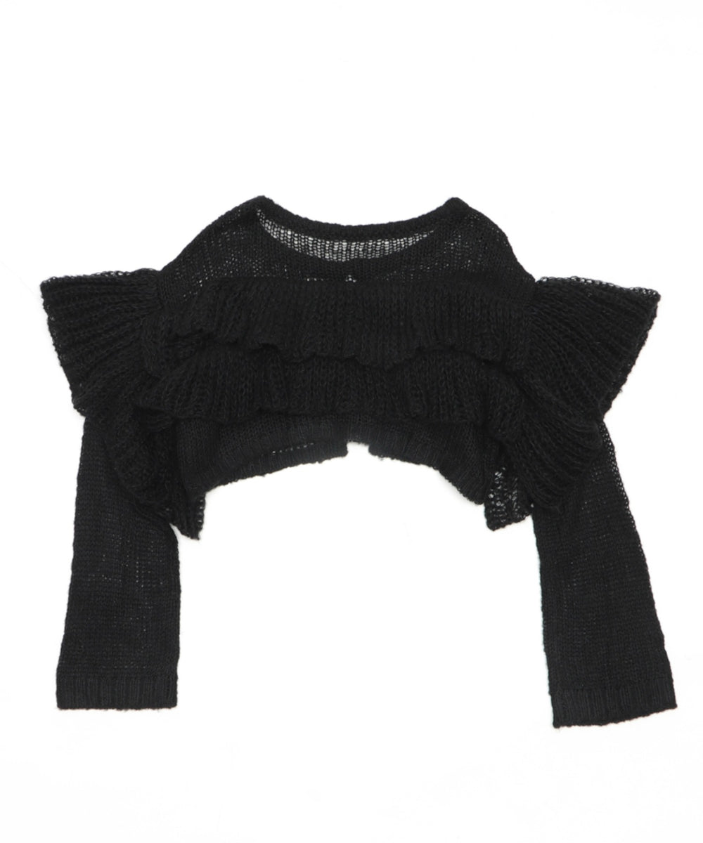 フリルメッシュショートカーデ