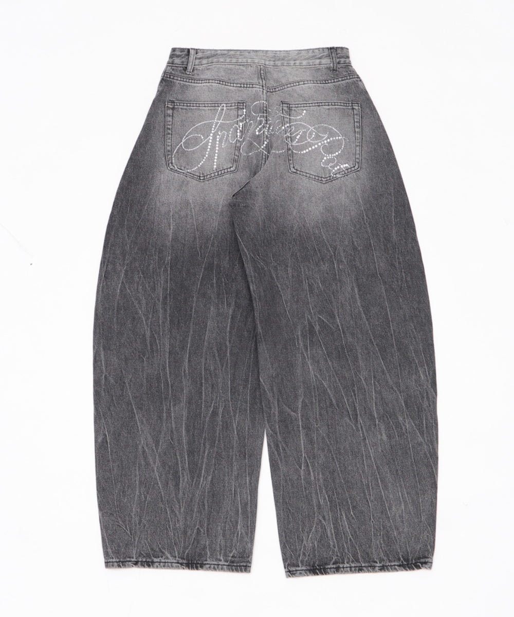 ラインストーンbackロゴデニム