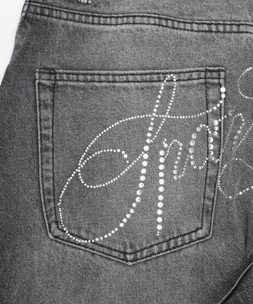 ラインストーンbackロゴデニム