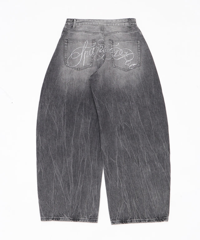 ラインストーンbackロゴデニム