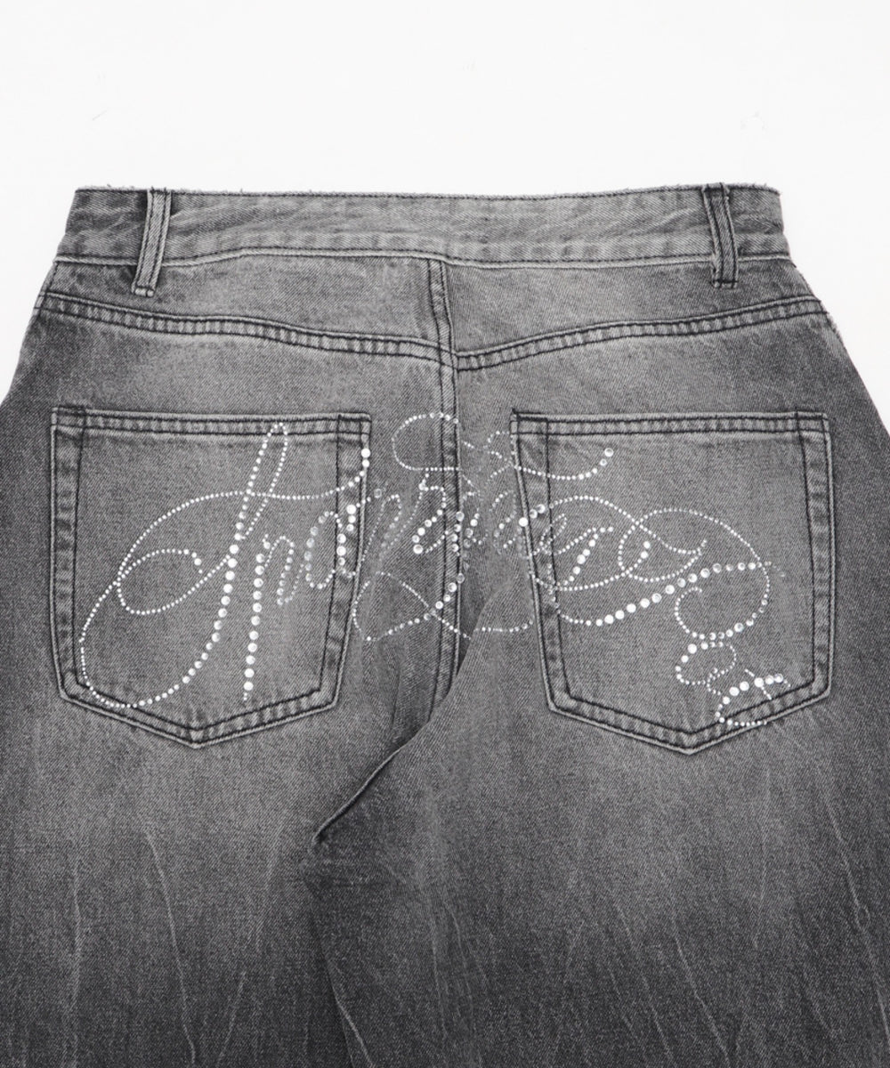 ラインストーンbackロゴデニム
