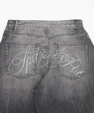 ラインストーンbackロゴデニム