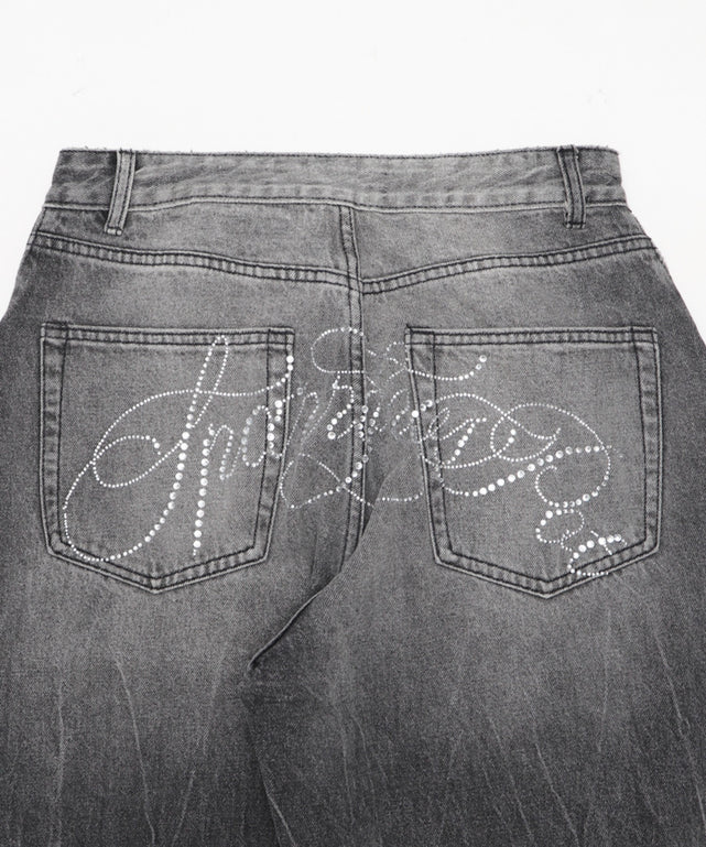 ラインストーンbackロゴデニム