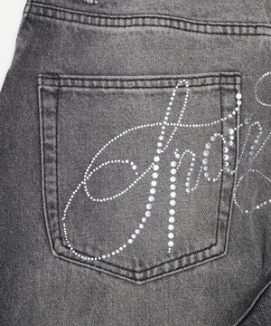 ラインストーンbackロゴデニム
