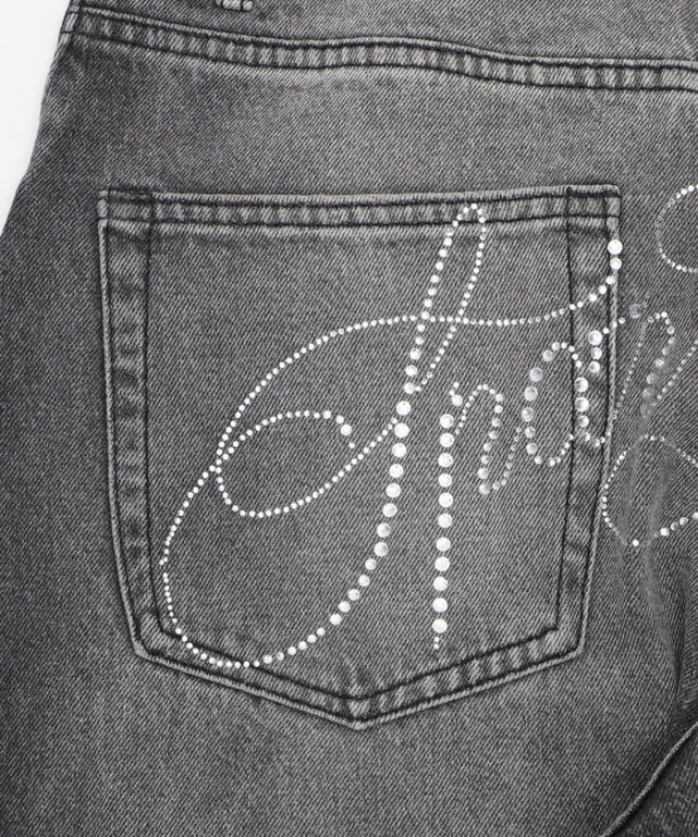 ラインストーンbackロゴデニム